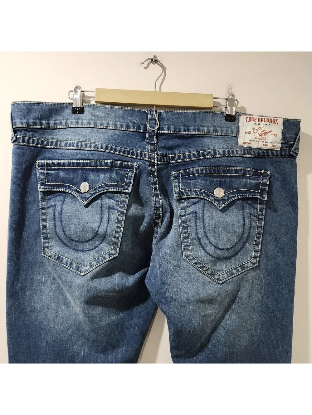 True Religion Ricky Relaxed Straight Jeans Y2K Skate Pocket Embroidered 42x33